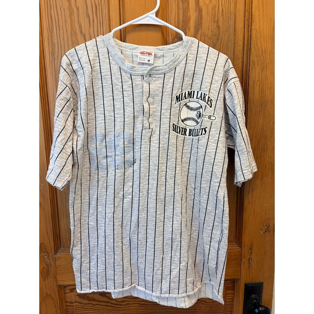 Vintage 90s Pinstripe Baseball Jersey Henley Miami Lakes Silver Bullets M